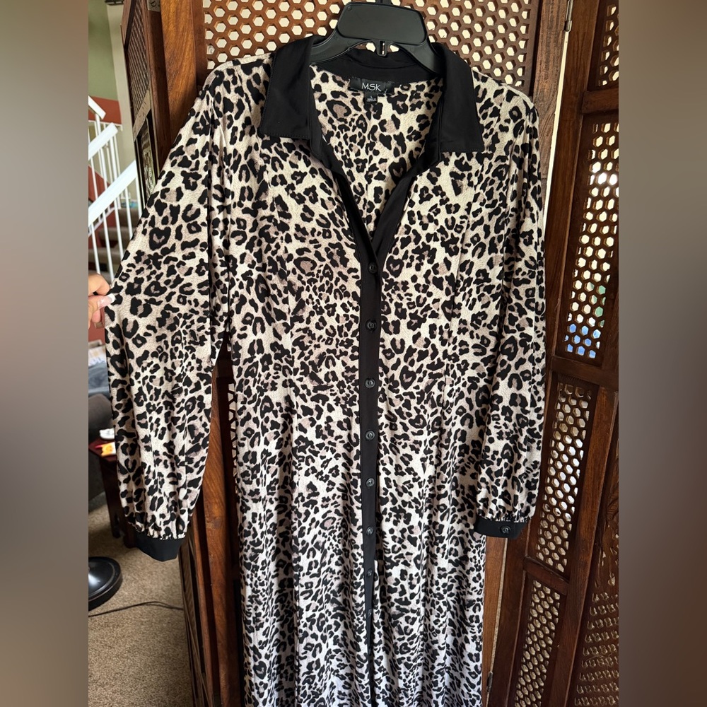 MSK Black and White Leopard-Print Button-Front Maxi Dress - Picture 2 of 8